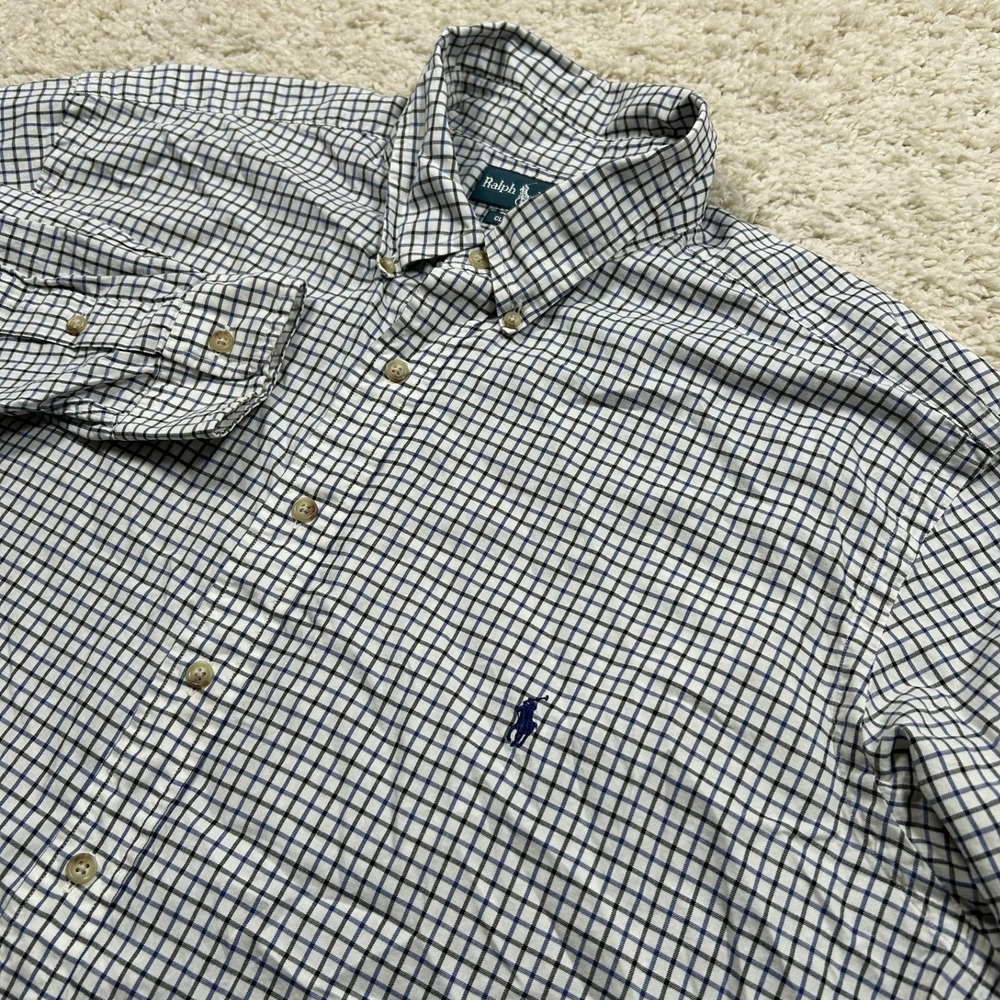 Ralph Lauren Button Down Shirt 2XLT White Blue Check Classic Fit Long Sleeve